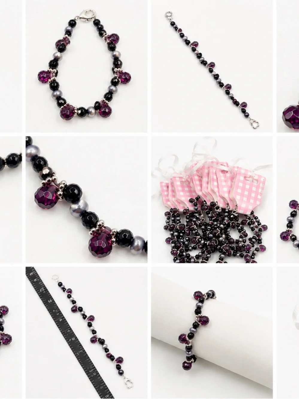 10 Party Favors for little girls aged 6-11 Plum and Black Beaded Bracelets.